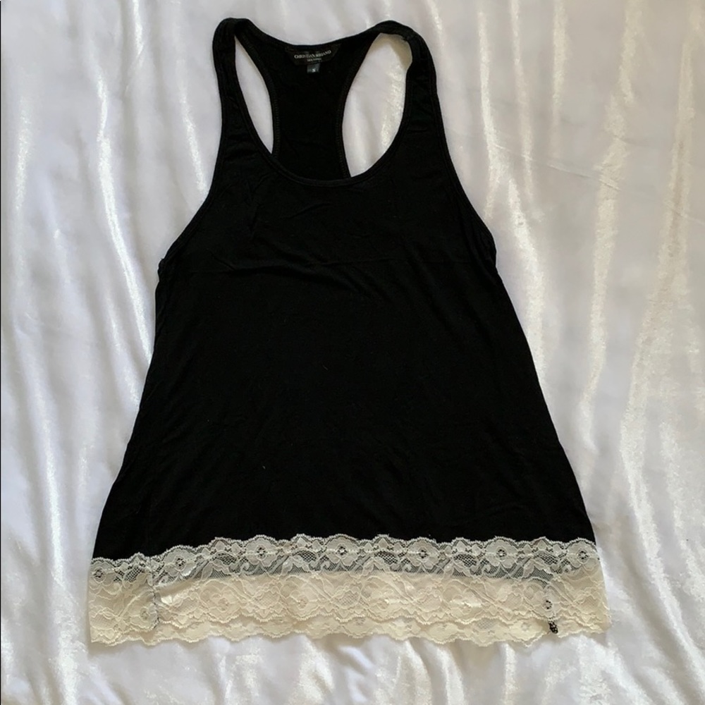 Black with White Lace Trim Pajama Tank - Picture 1 of 2